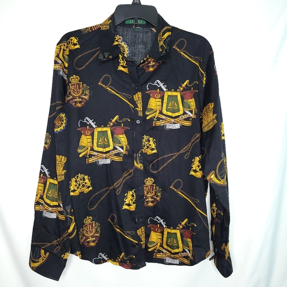 Lauren Ralph Lauren Tops - LAUREN RALPH LAUREN Women's Equestrian/Military Print  Button Down Shirt XL